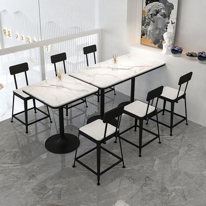 Modern Stone and Metal Dinette Set 1/2/5 Pieces White Table Set for Coffee Shop
