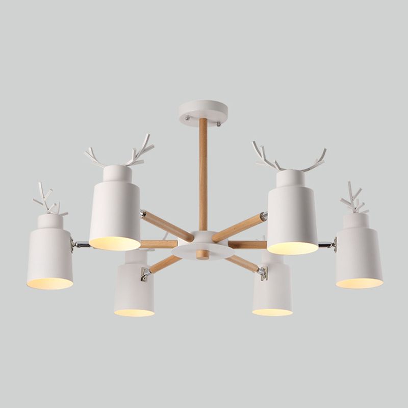 Witte gewei kroonluchter lamp Noordse metalen hangend licht met houten arm