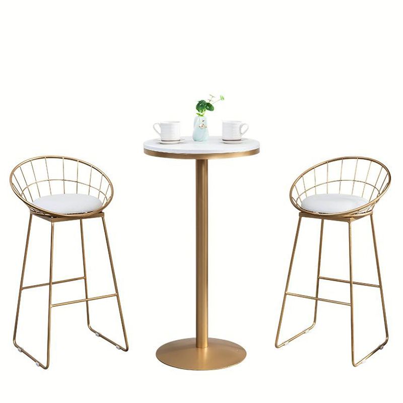 Industrial Gold Bar Table 21.6"W Round Top White Wood Bistro Table for Breakroom