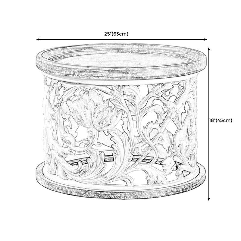 Iron Drum End Table Round Wood Tray Top Side End Table - Distressed Surface Treatment