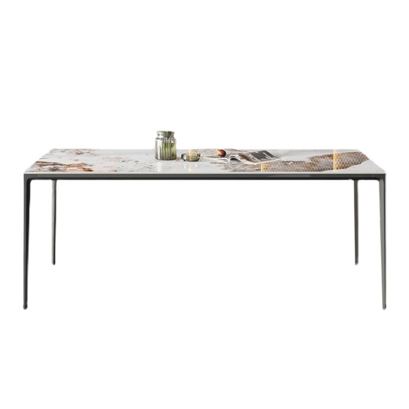 Industrial Style Rectangle Dining Table Stone Furniture with Metal 4 Legs