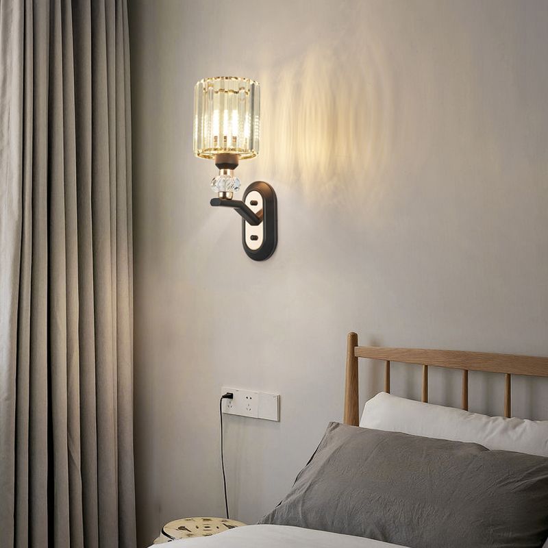 1-Light Wall Sconce Modern Style Crystal Half Cylinder Shape Wall Mount Light Fixture