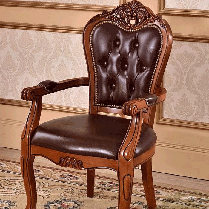 Leather High Back Dining Side Chair Kitchen Side Chair with Solid Wood Legs