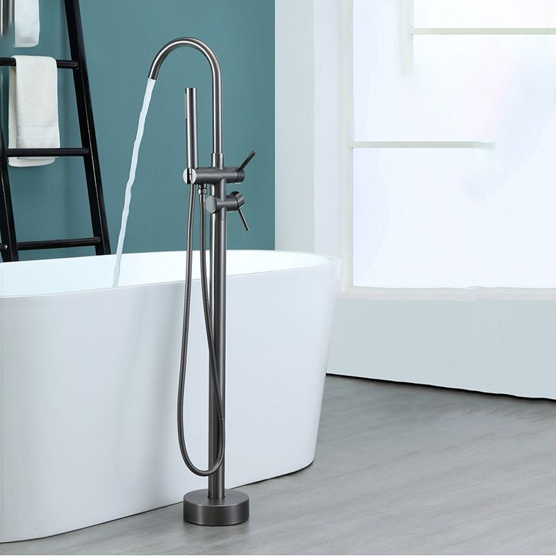 Contemporary Floor Mounted Metal Double Handle High Arc Floor Mount