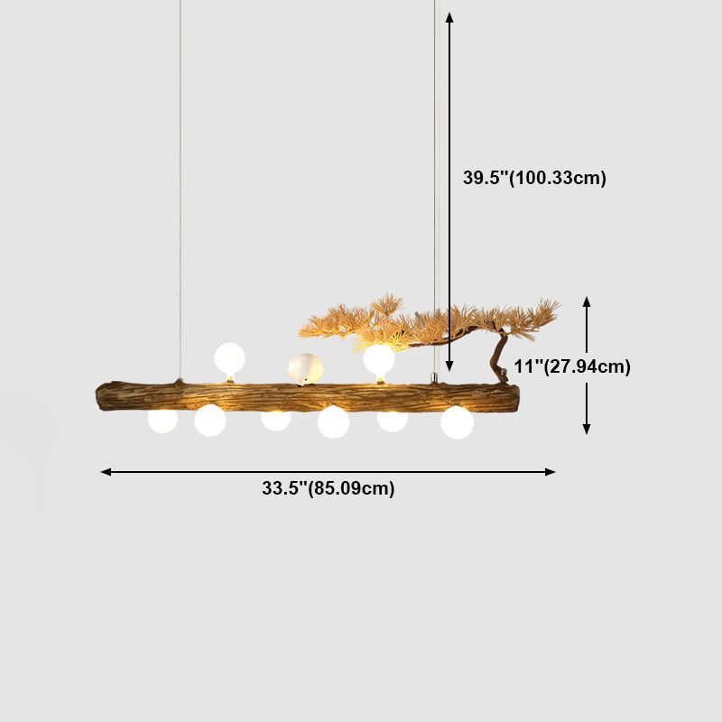 Modern Resin Island Light Fixture Stump Restaurant Hanging Lamp with White Glass Shade