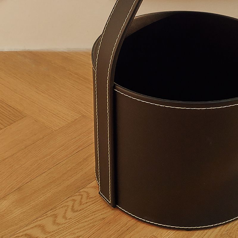 Contemporary Round Side End Table Leather Pedestal End Table