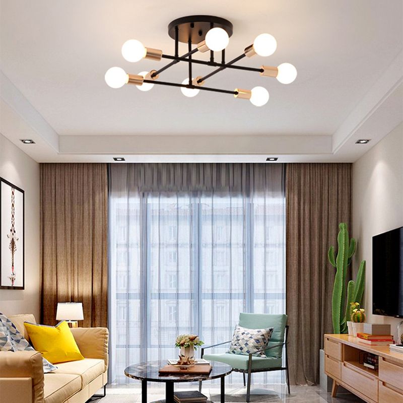 Industrial Vintage Sputnik Ceiling Fixture Wrought Iron Semi Flush Mount for Living Room