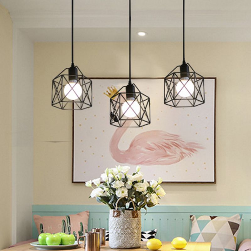 3 luci Birdcage multi pendente semplice in stile industriale Metal Multi Drop Affermazione per il ristorante