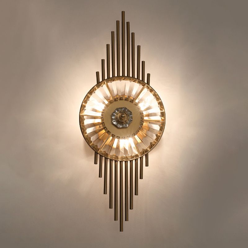Contemporary Round Sconce Lights Metal and Crystal 3 Lights Wall Mount Light Fixture