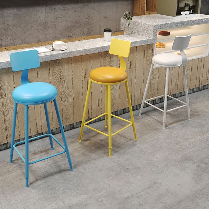 Modern Armless Backrest Counter Stool Iron Dessert Shop Bar Stool with Leather Cushion