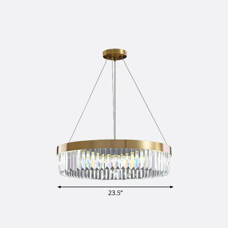 Circular Crystal Prism Suspension Light Modern Style Single Gold Chandelier Light for Living Room