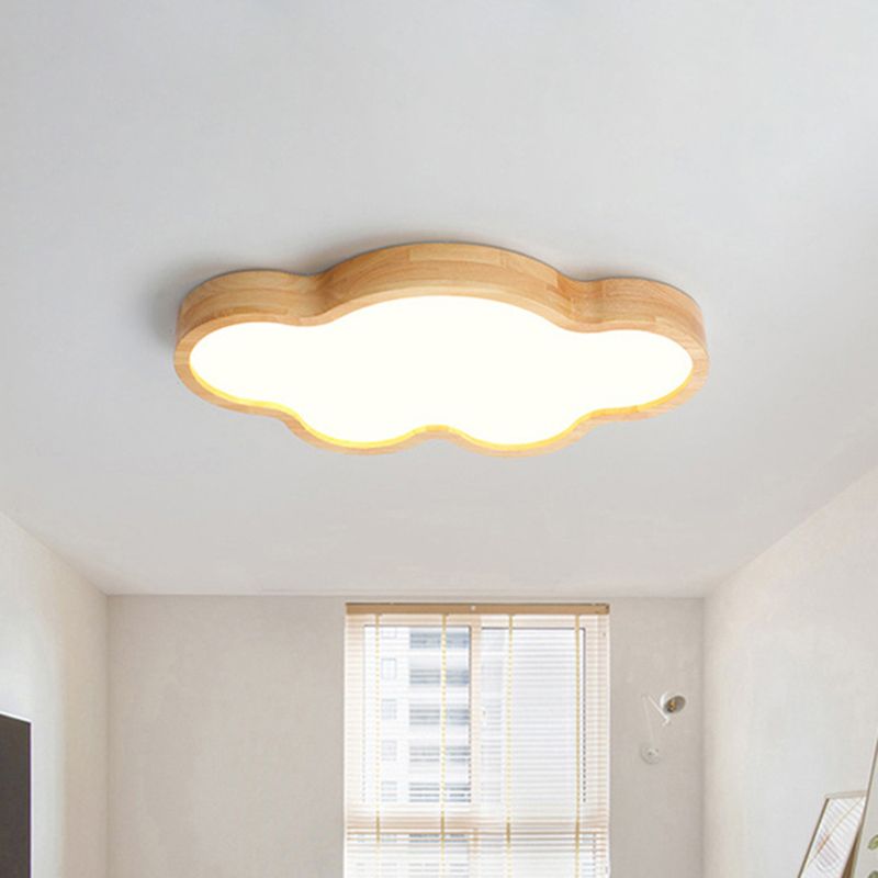 Modern Style Cloud Flush Mount Light Fixture Wooden LED Bedroom Flush Ceiling Light Fixture in Wood