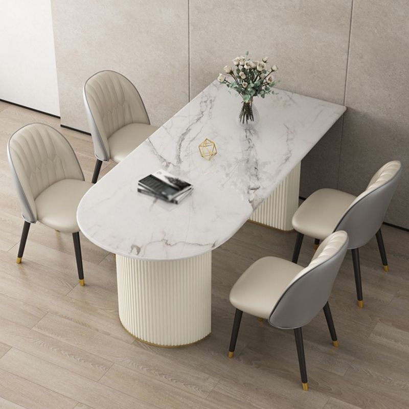 Tavolo da pranzo moderno in pietra sinterizzata con doppio piedistallo per sala da pranzo