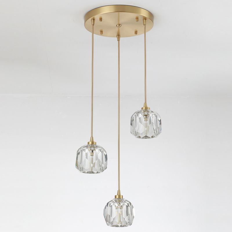 Round Down Lighting Pendant Modern Style Crystal Coppery Suspension Pendant Light