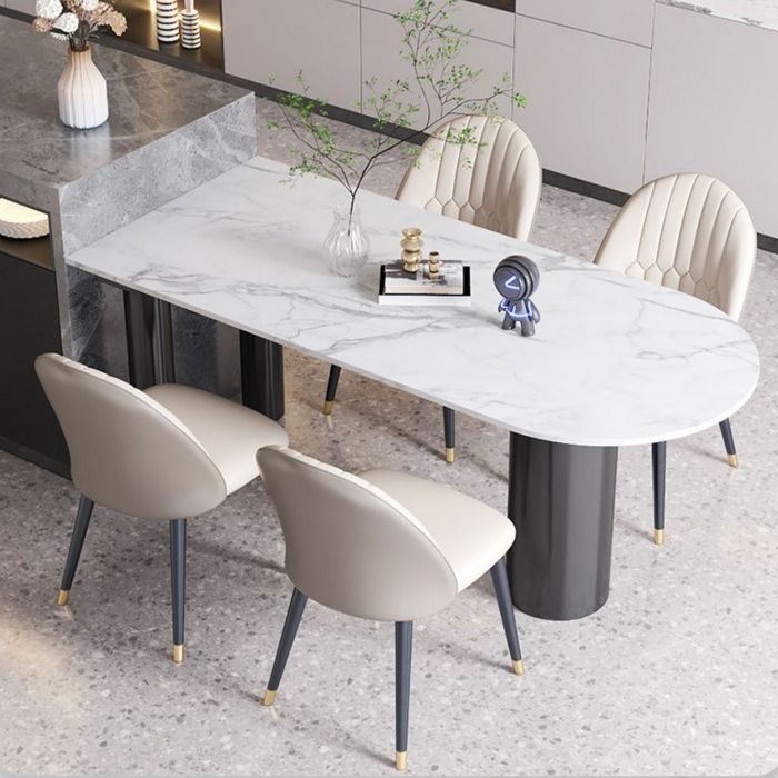 Mesa de comedor Simplicity de 3 patas en tono blanco de piedra sinterizada para comedor
