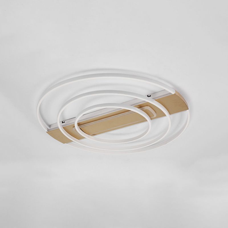 Metal 2/3-Ring Flush Ceiling Light Minimalist White/Gold LED Flushmount Lighting in Warm/White Light