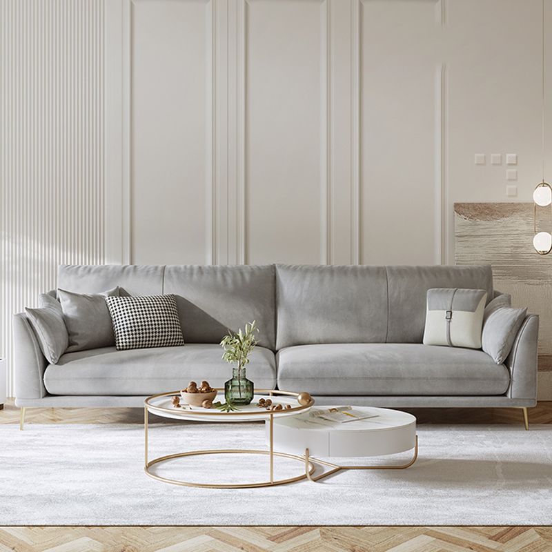 with Pillows Contemporary Sloped Arm Standard Settee Couch in Grey