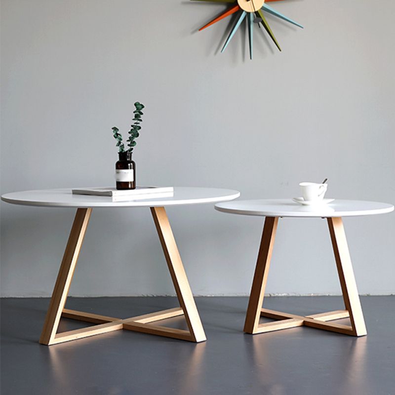 Nordic Style Round Solid Wood Table with Wooden Cross Base Side Table