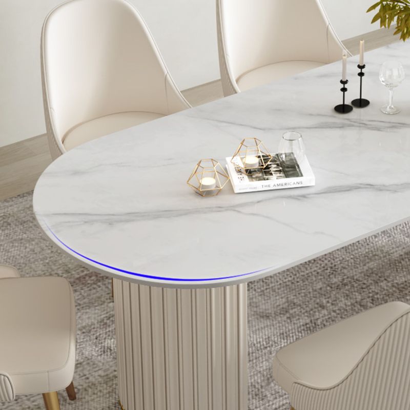 Simple Oval Dining Room Table Sintered Stone Top Double Pedestal Table