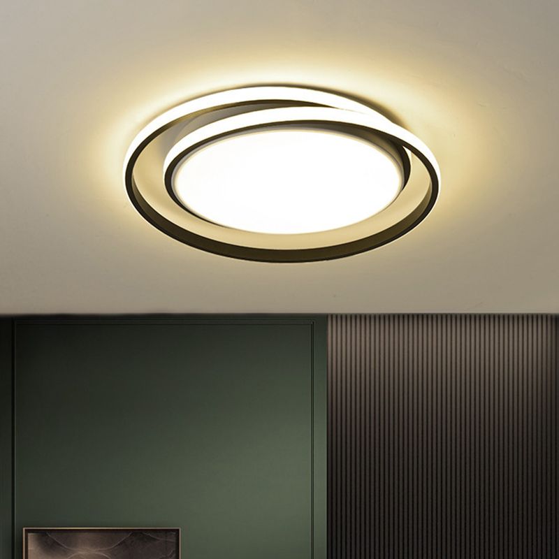 Éclairage de plafond moderniste en acrylique à LED circulaire noir/or en lumière chaude/blanche, largeur de 18"/21,5"