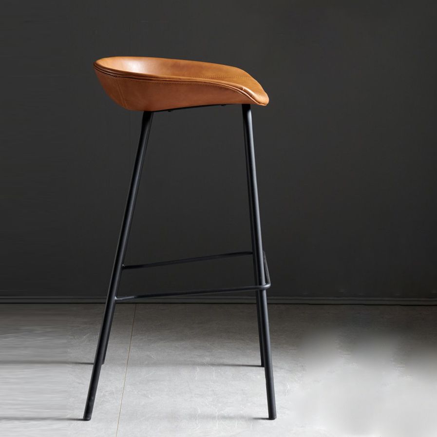 Contemporary Metal Barstool Leather Fabric Counter Stool with 4 Legs
