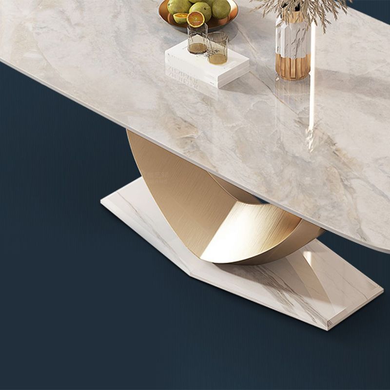 Glam Rectangle Dining Table Sintered Stone Table with Metal Legs for Home