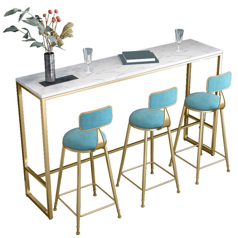 White Rectangular Bar Height Table Glam Style Bistro Bar Table with Gold Base