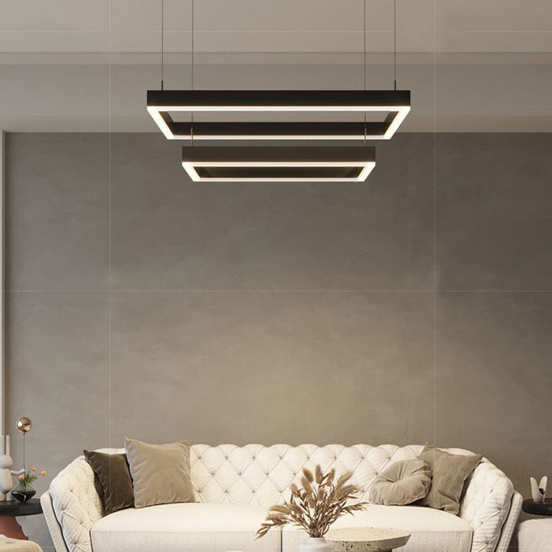 Metal Squares Chandelier Light Fixture Minimalist LED Pendant Lighting Fixture in Black