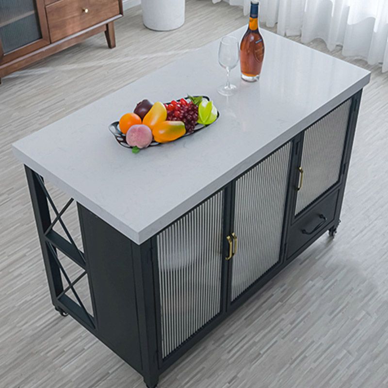 Kitchen Island Table Dining Room Prep Table with Storage Cabinet