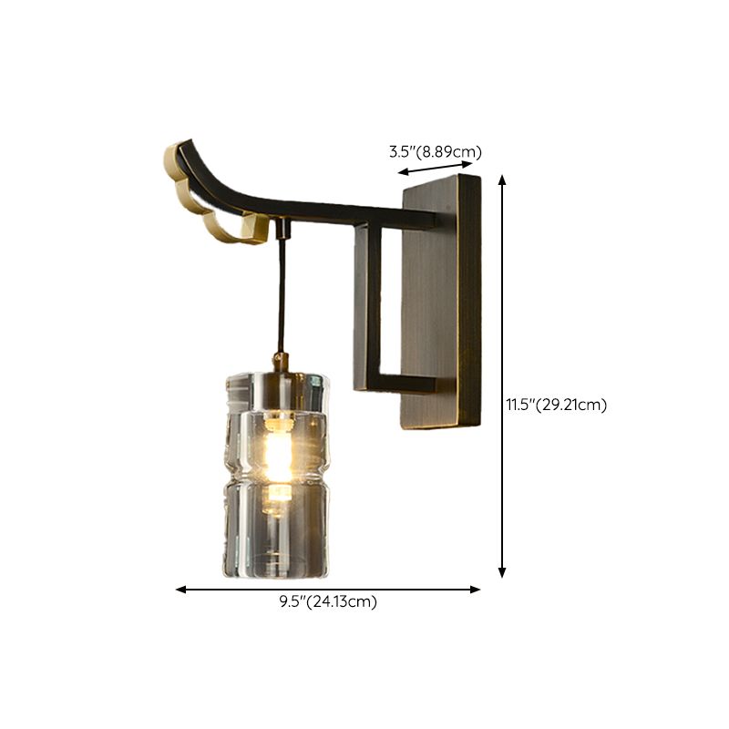 Modern Metal Wall Sconce Cylinder Shape Wall Light with Crystal Shade for Bedroom