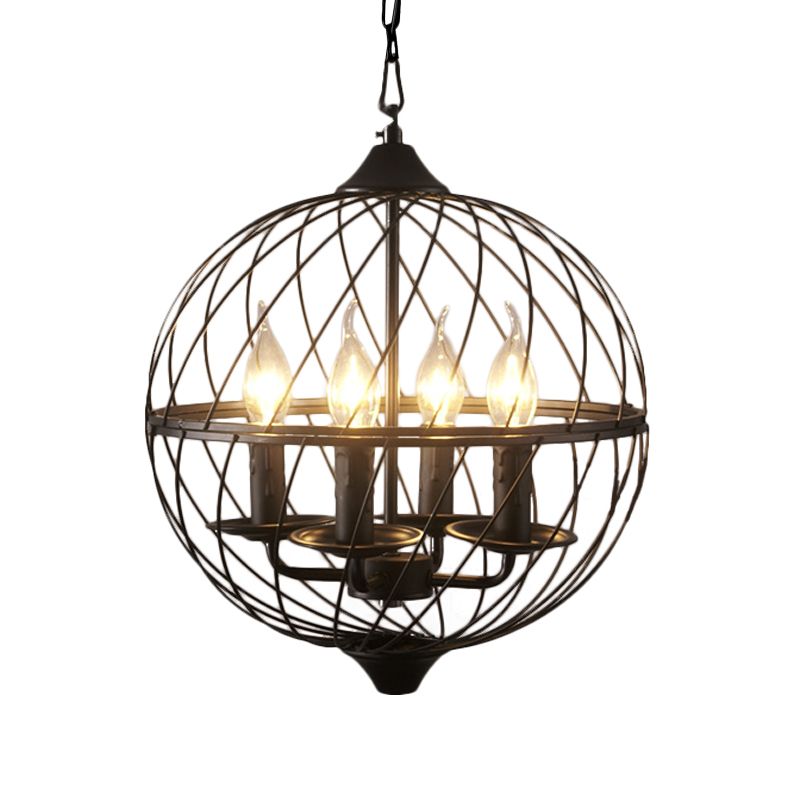 4 lichten metalen hanger kroonluchter klassieke zwarte kaarsen eetkamer hangende plafondarmatuur met bolkooi