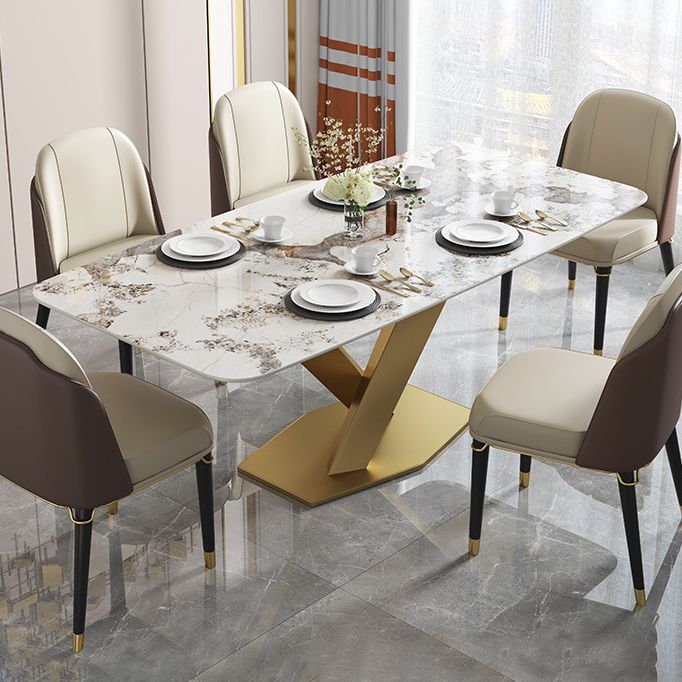 Rechteck Sintered Stone Esstisch Moderner Metallpodest -Basistisch für Restaurant