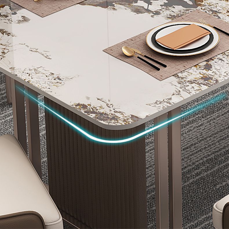 Fixed Minimalist Sintered Stone Top Kitchen Table Set of Brown Tone for Dining Room