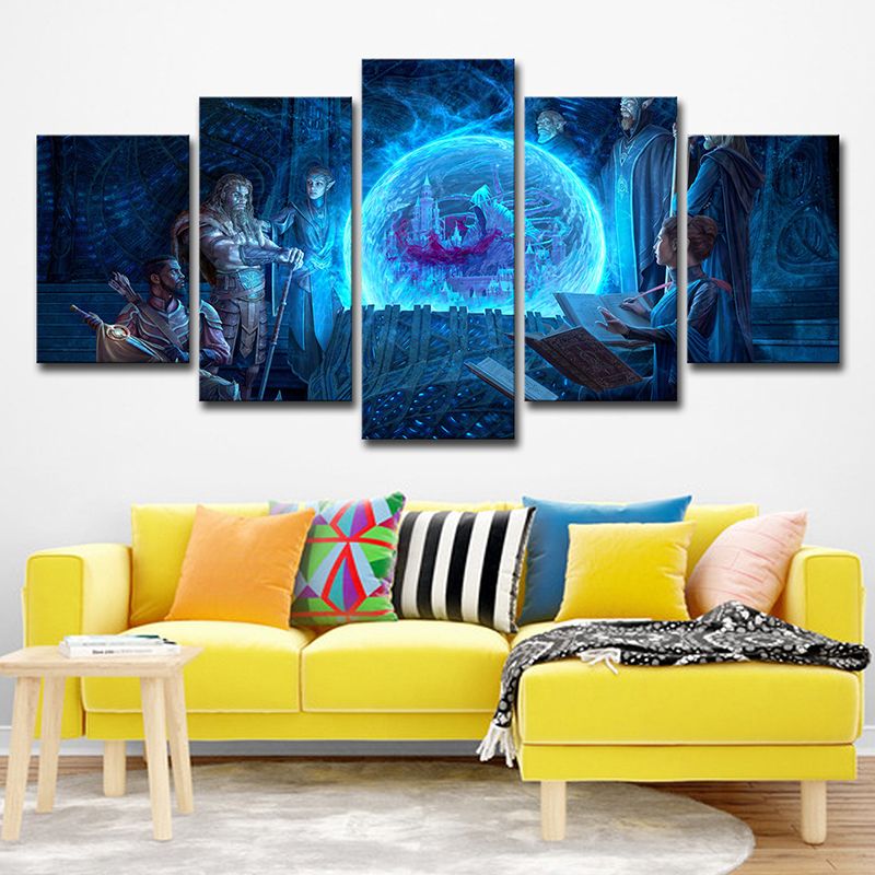 Digital Print Cartoon Canvas Wall Art with the Elder Scrolls Scheming Scene in Blue