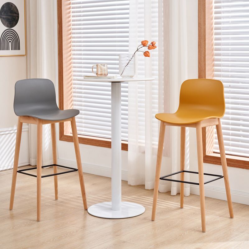 Modern Low Back Counter-height Stool with Solid Wood and Plastic