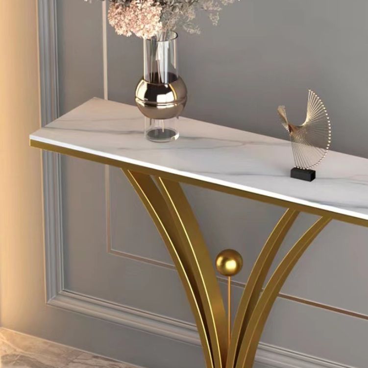 Contemporary Stone Console Sofa Table Rectangle Metal End Table for Hall