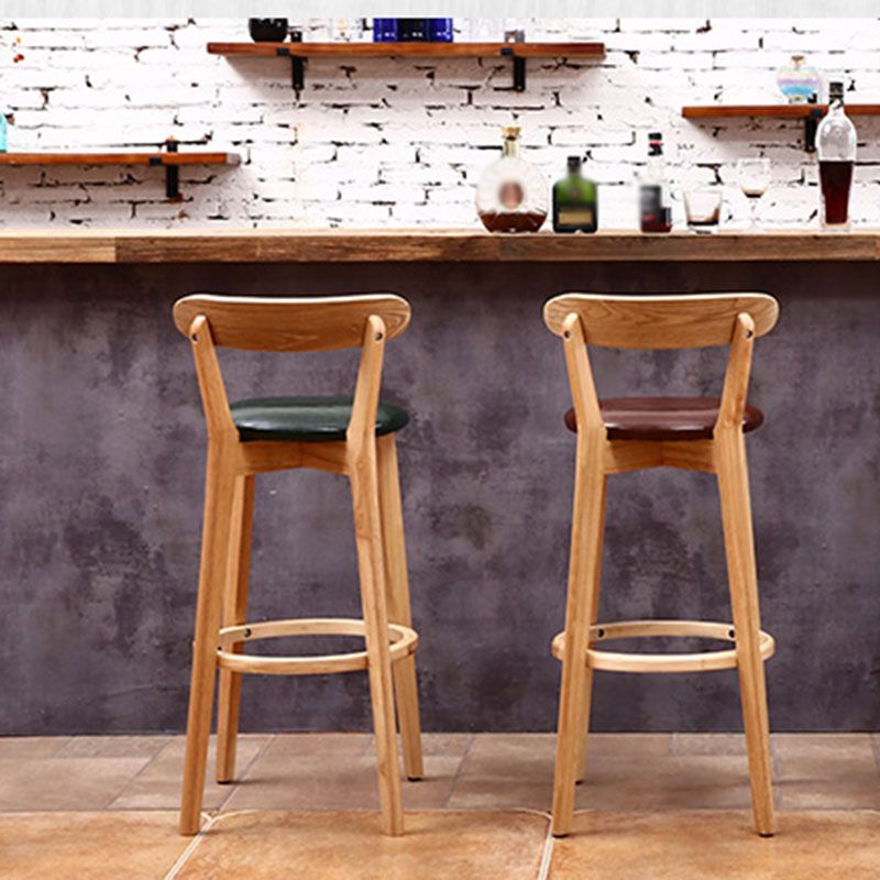 Scandinavian Rubberwood Coffee Shop Stool Footrest Upholstered Bar Stools