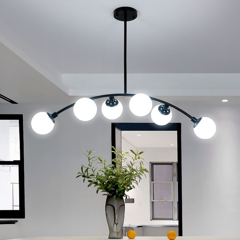 Nordic Round Island Lighting Fixture Glass Dinning Room Hanging Island Light in Black