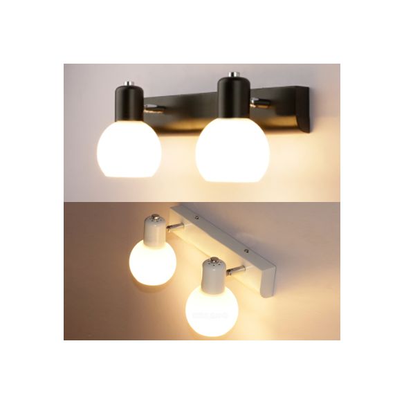 Iluminación de apliques esféricos Modernas 2 luces Luz de montaje de pared de vidrio lechoso para baño en negro/blanco