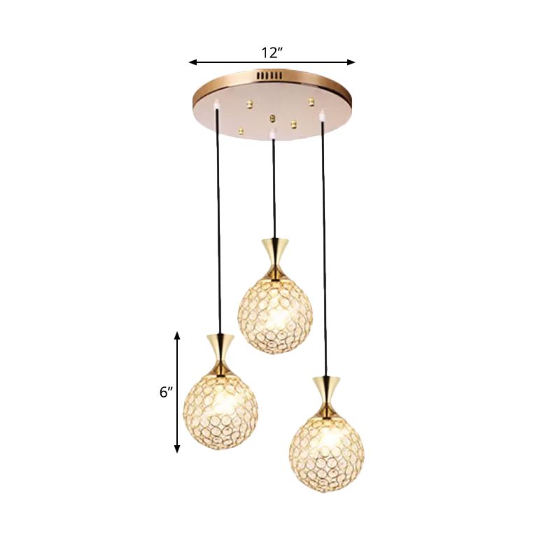 Lampada del soffitto della sala da pranzo Globe Minimal Crystal Encrusted 3/5 Bulbs Oro Gold Multi Pendente Apparecchio di illuminazione