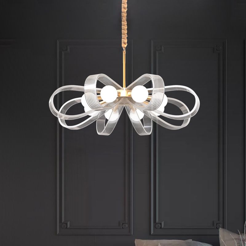 White Flower Chandelier Pendant Light Contemporary 8 Heads Acrylic Ceiling Hang Fixture