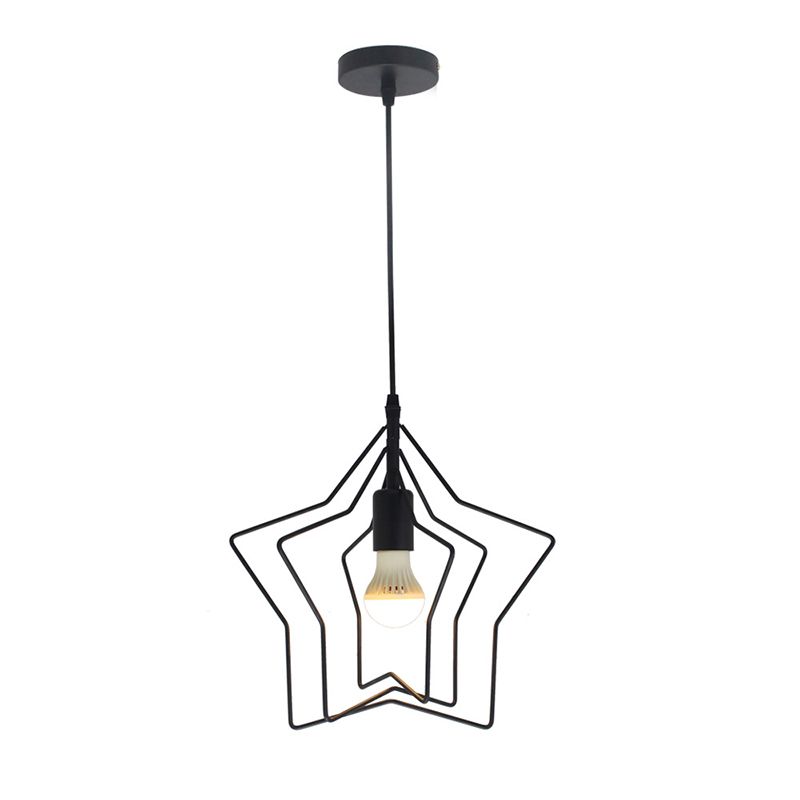 Metal 1 Light Pendant Light Nordic Simple Star Cage Hanging Lamp for Living Room