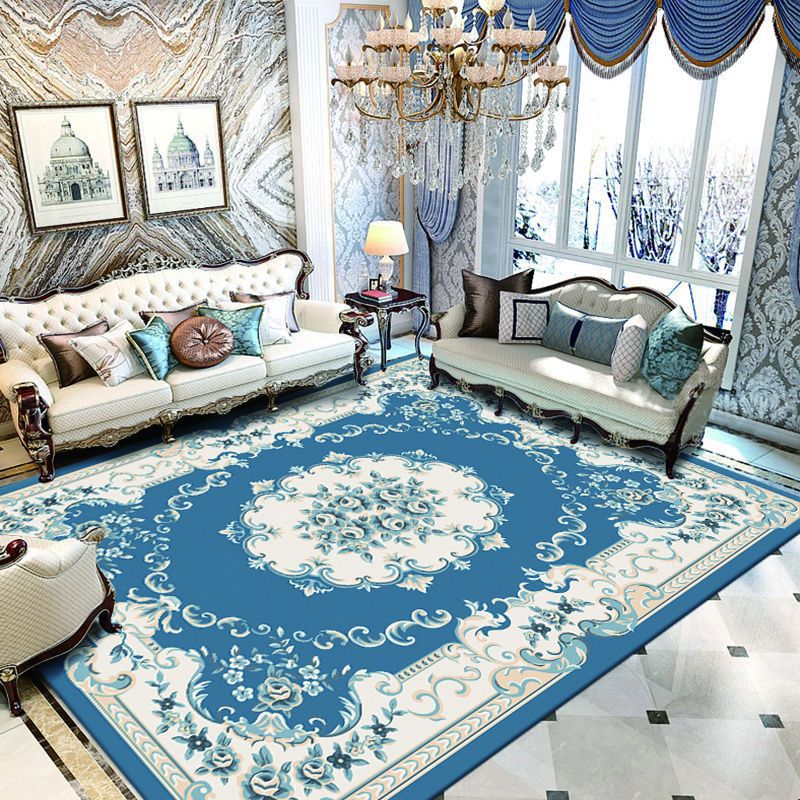 Dark Red Extravagant Rug Polyester Graphic Area Rug Non-Slip Backing Rug for Drawing Room