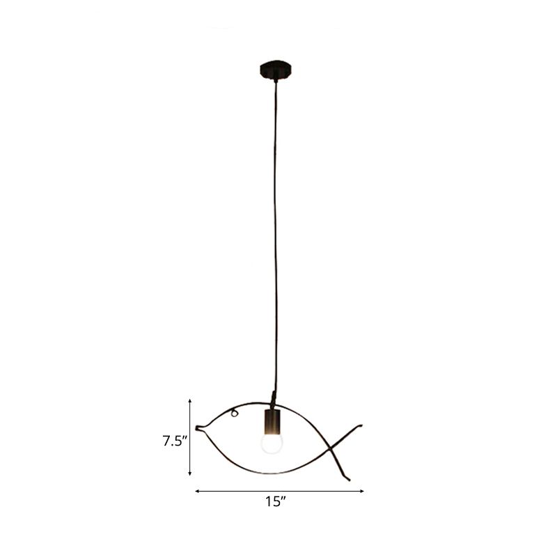 Fish Shape Metal Pendant Lighting Modern Creative 1 Light Black Ceiling Light for Dining Room