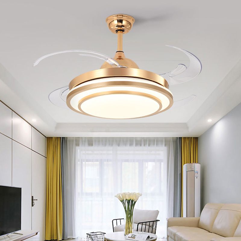 Kreisförmige Acryl -Halbblütenbeleuchtung Moderne 48 "Breites Schlafzimmer Hanging Deckenleuchte in Weiß/Gold, 4 Klingen