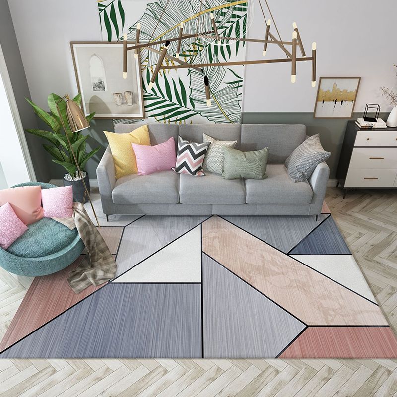 Trendy Home Decor Rug Multi-Color Geometric Area Carpet Polypropylene Anti-Slip Pet Friendly Rug