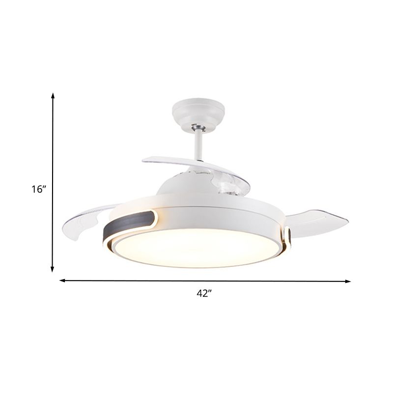 Acryl -trommel 3 Blades hanger ventilator licht Moderne woonkamer LED Semi Flush Mount Lamp in wit met afstandsbediening, 36 "/42" breed