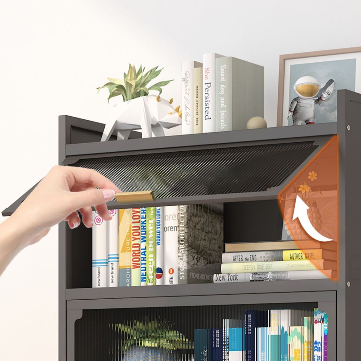 Modern Metal Bookshelf Standard Closed Back Bookcase with Doors