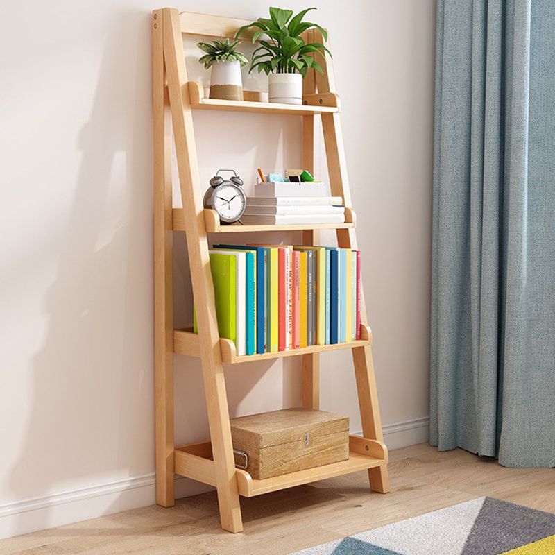 Open Back Ladder Book Shelf Wooden Bookcase with Shelves for Study Room