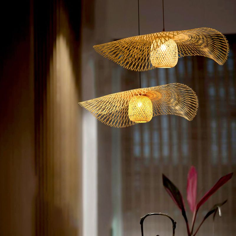 Twist Suspension Pendellicht Light Asia Bambus Restaurant Hanging Deckenleuchte in Beige